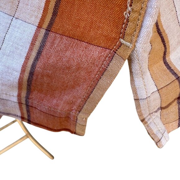 Arrow Mens Orange Plaid Linen Cotton Short Sleeve Button-Up Short Sleeve Shirt L - Picture 5 of 9